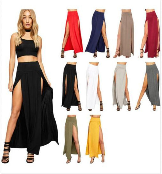 Asami High Waisted Sexy Double Slit Long Maxi Skirt