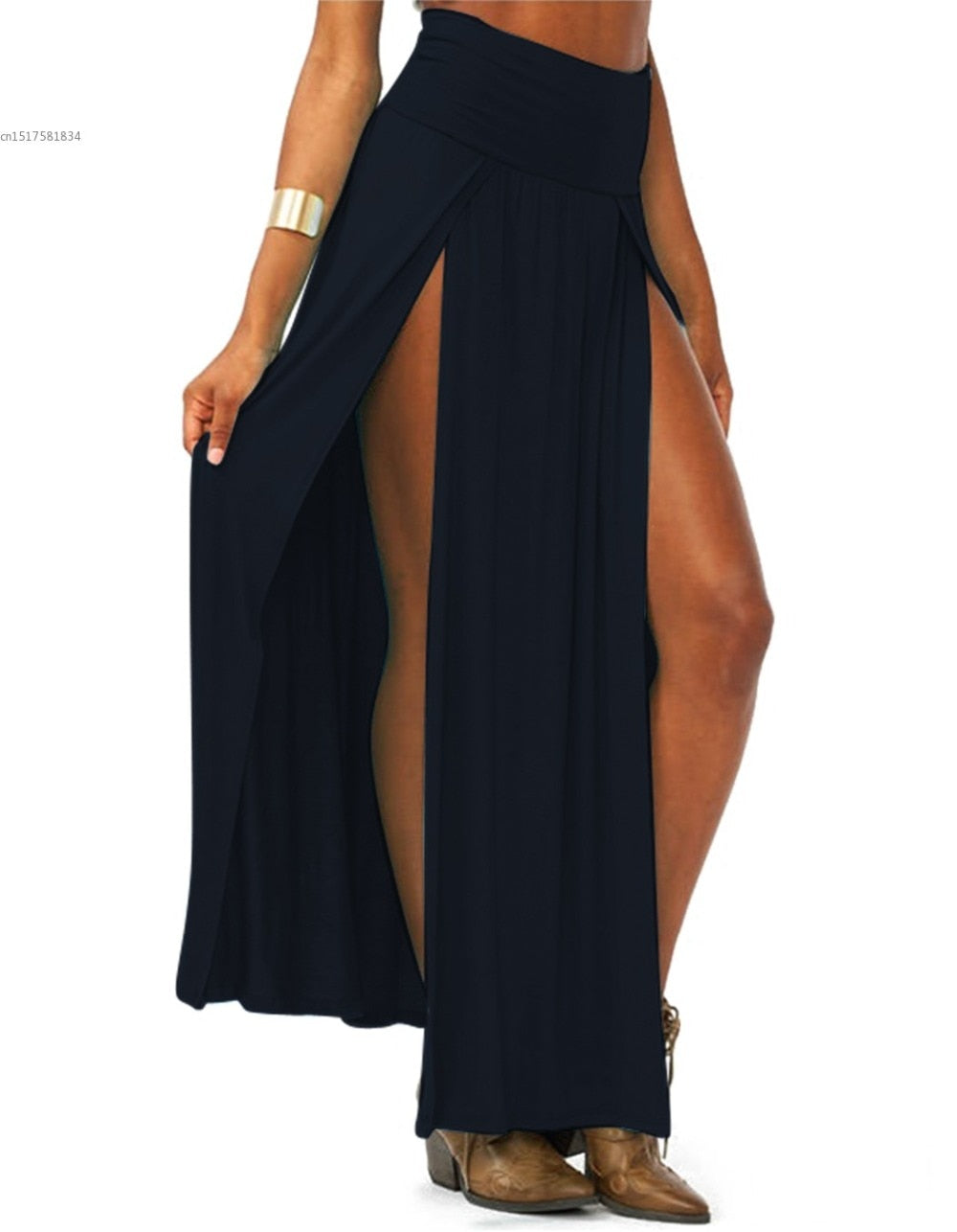 Asami High Waisted Sexy Double Slit Long Maxi Skirt