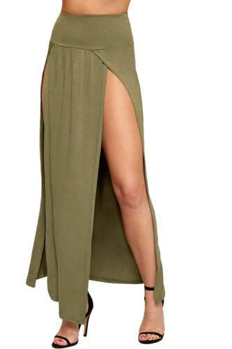 Asami High Waisted Sexy Double Slit Long Maxi Skirt