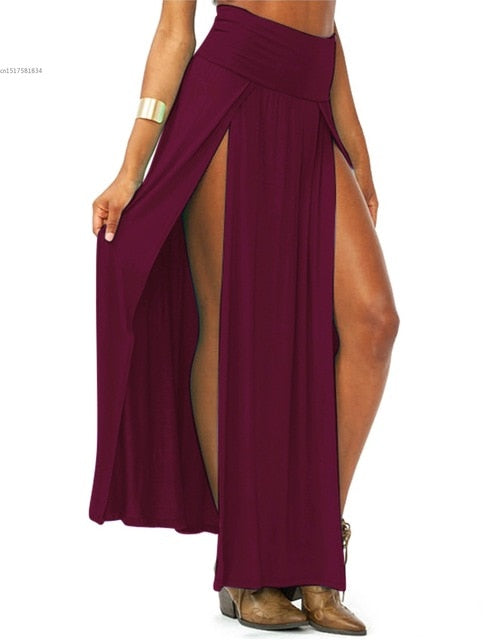 Asami High Waisted Sexy Double Slit Long Maxi Skirt