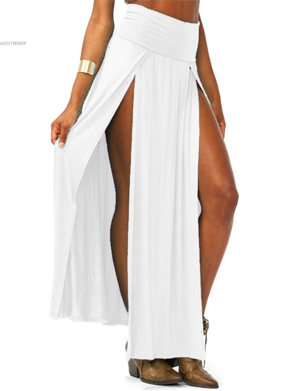 Asami High Waisted Sexy Double Slit Long Maxi Skirt