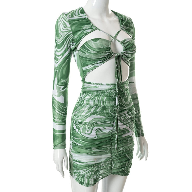 Malachite Marble Lace Up Sexy Bodycon Dress