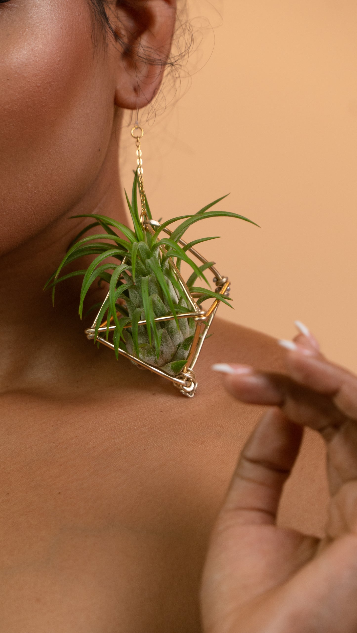 Large Diamond Air Plant Earrings - Geometric Octahedrons (Sterling Silver)