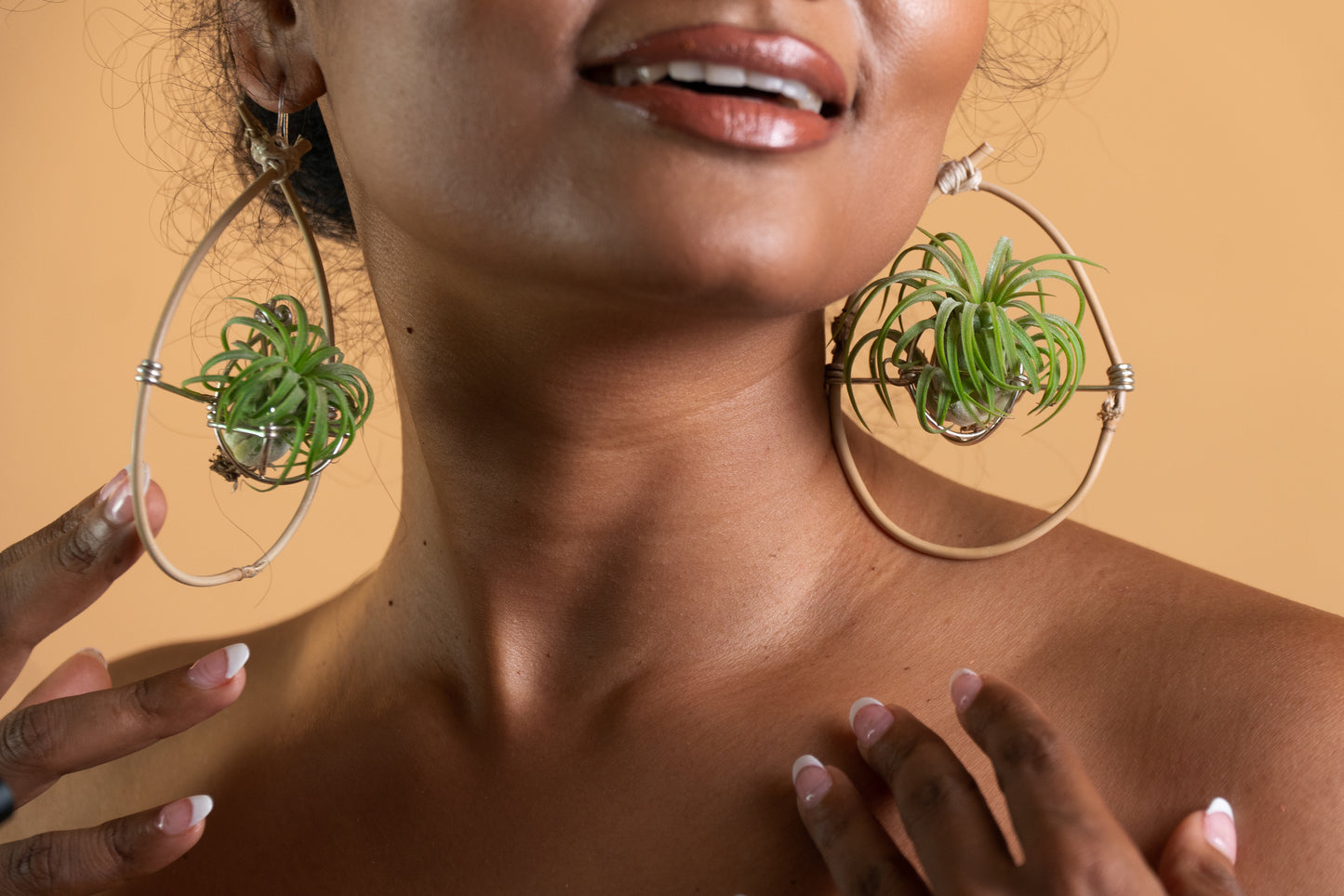 Bamboo Air Plant Organic Hoop Earrings