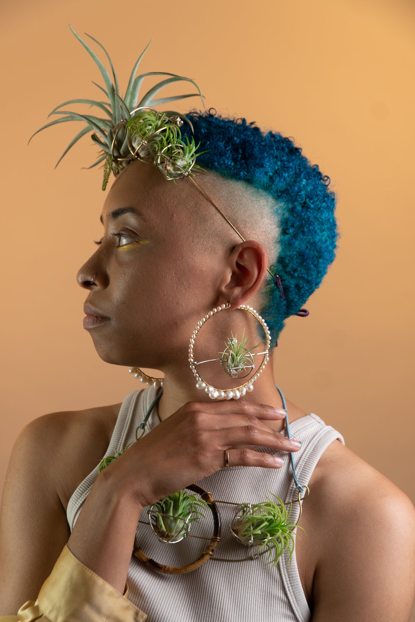 Air Plant Pearl Hoop Earrings