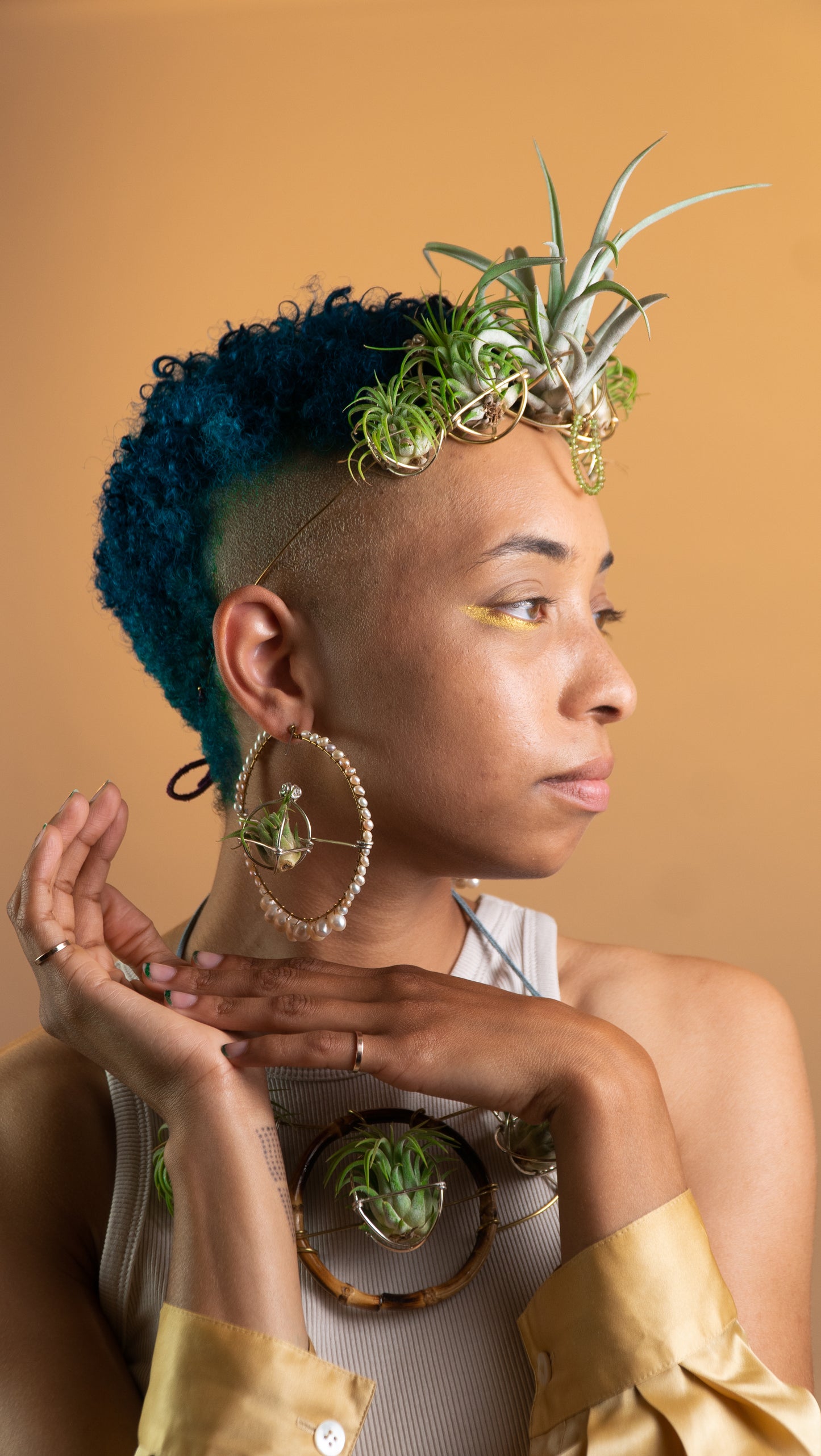 Air Plant Pearl Hoop Earrings