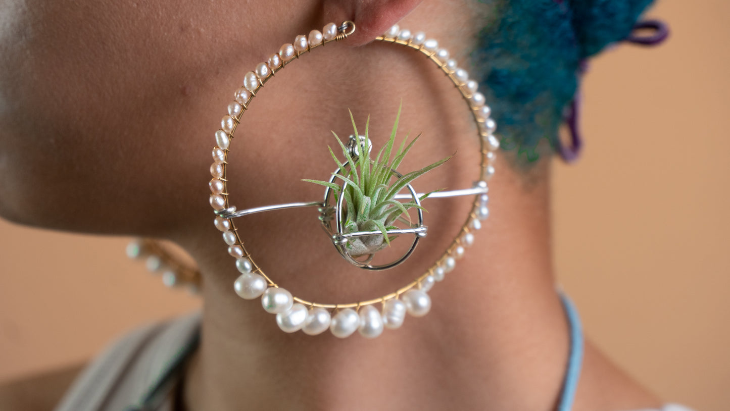 Air Plant Pearl Hoop Earrings