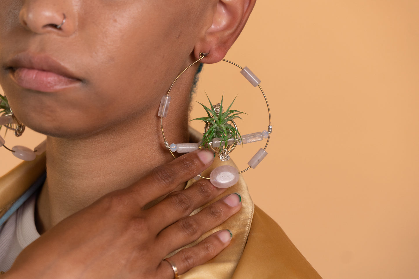 Crystal Jewel Beaded Air Plant Hoop Earrings