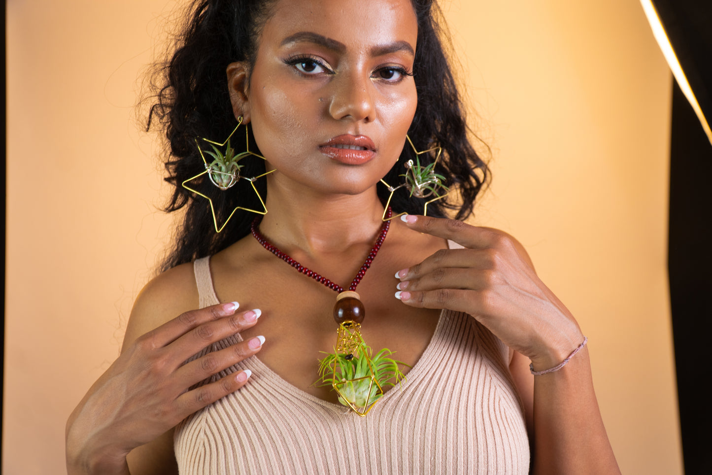 Air Plant Terrarium Sandalwood Bead Necklace ~ Buddha Monk Prayer Beads