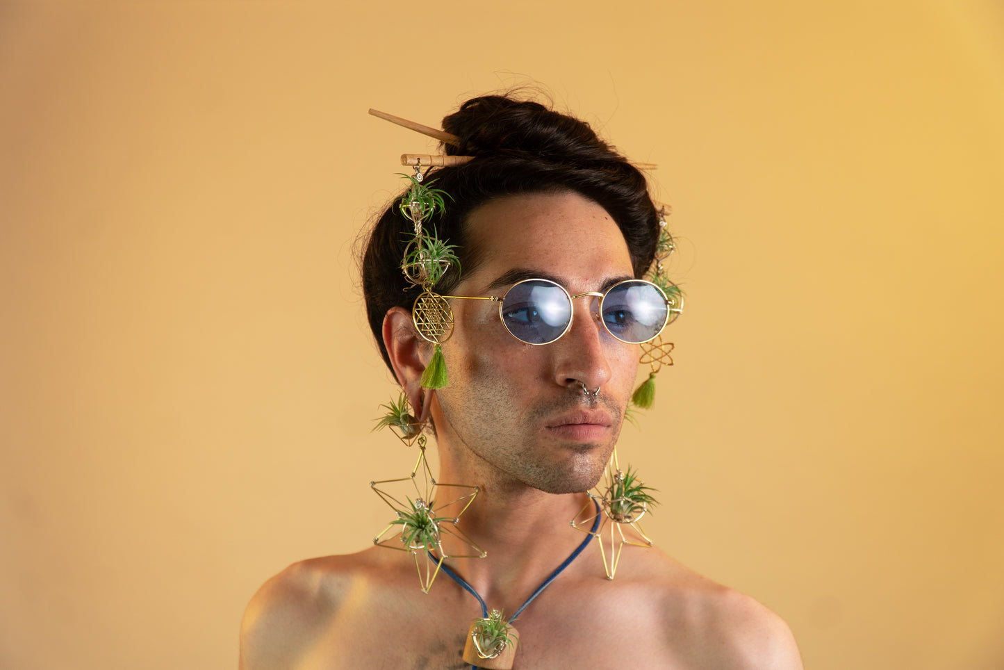 AsaNoHa Air Plant Wood Hoop Earrings Japanese Sacred Geometry Star ้บปใฎ่