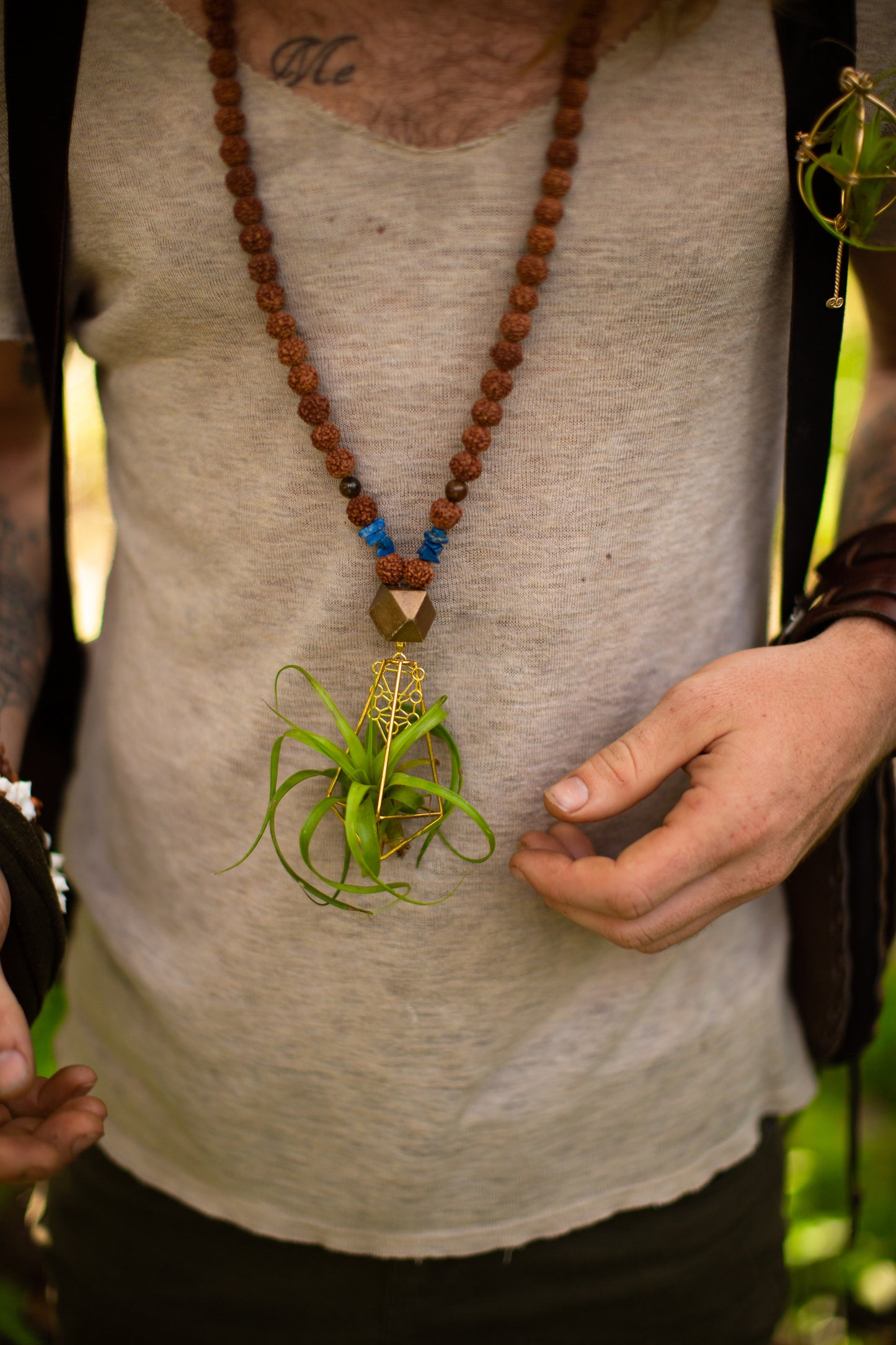 Air Plant Terrarium Sandalwood Bead Necklace ~ Buddha Monk Prayer Beads
