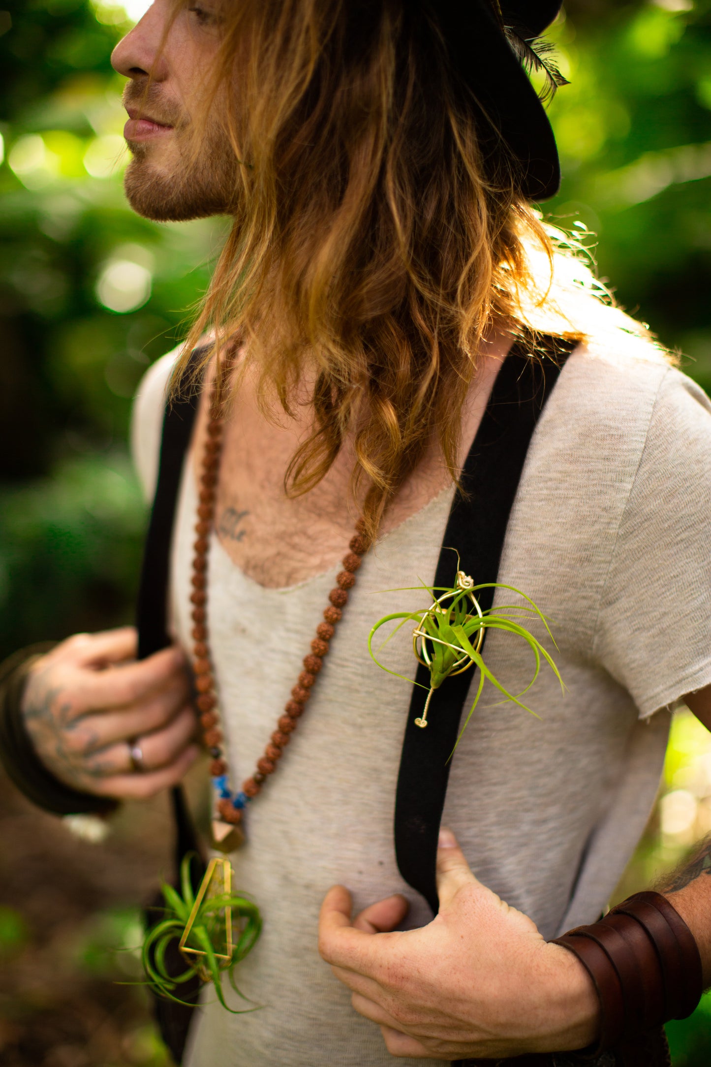 Air Plant Terrarium Sandalwood Bead Necklace ~ Buddha Monk Prayer Beads