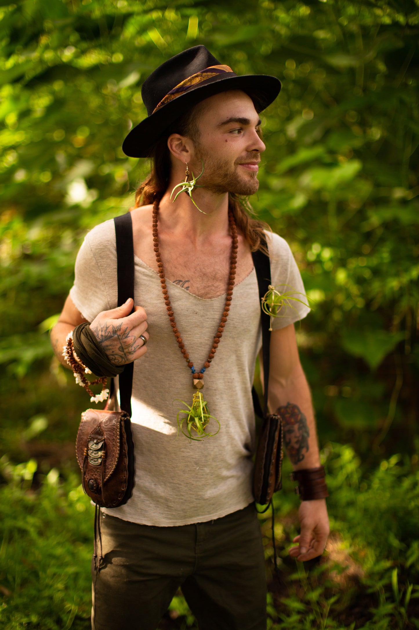 Air Plant Terrarium Sandalwood Bead Necklace ~ Buddha Monk Prayer Beads