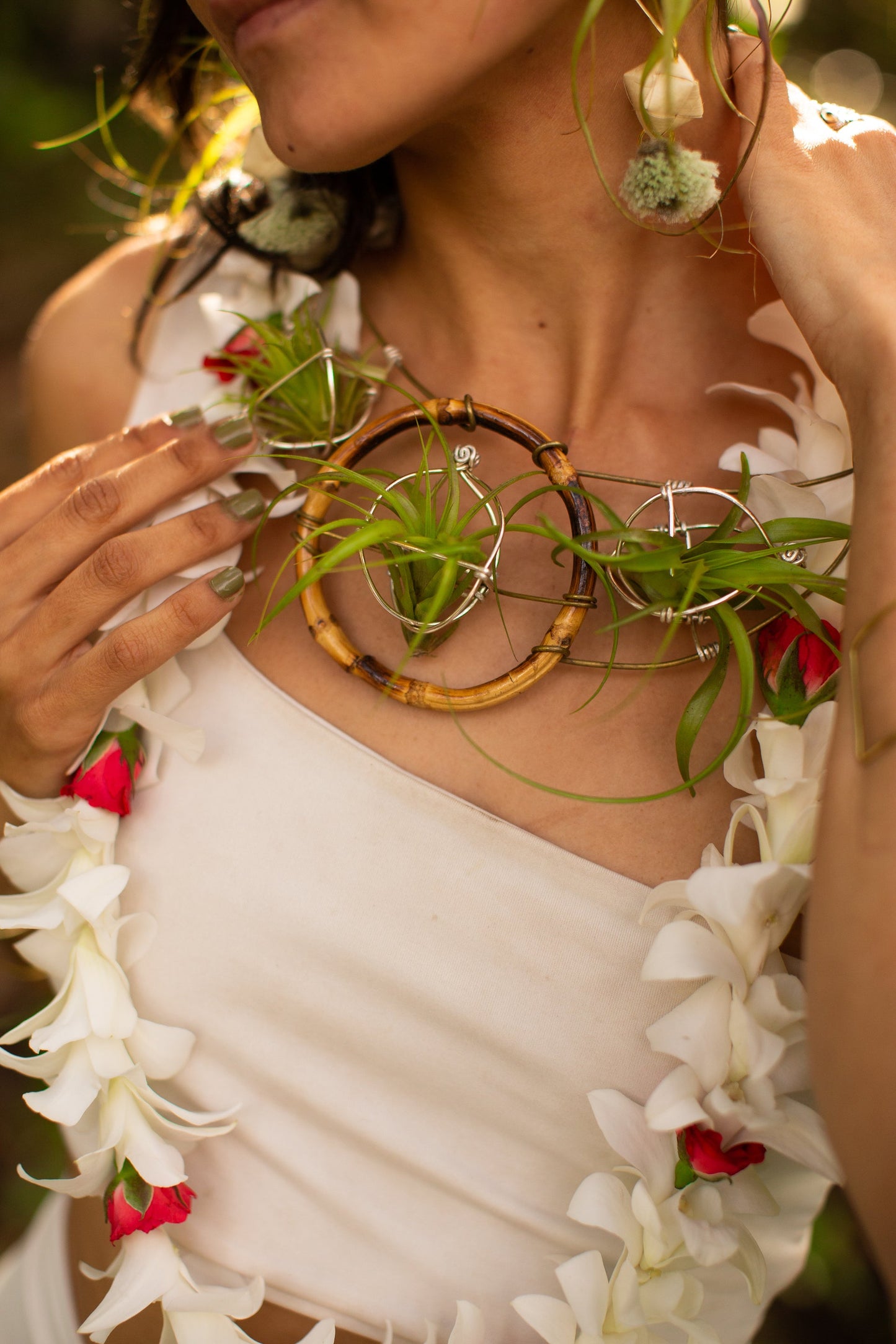 Air Plant Goddess Statement Collar Necklace ~ Warrior Bamboo Necklace