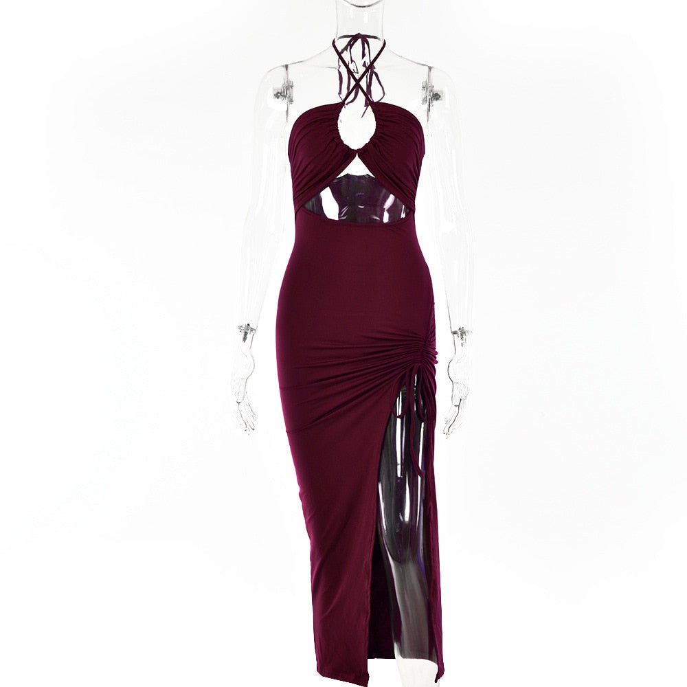 Sexy Goddess Cross Draw-String Slit Leg Dress