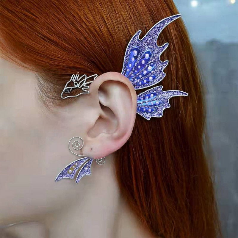 Aurora Iridescent Butterfly Dragon Wing Ear Cuffs