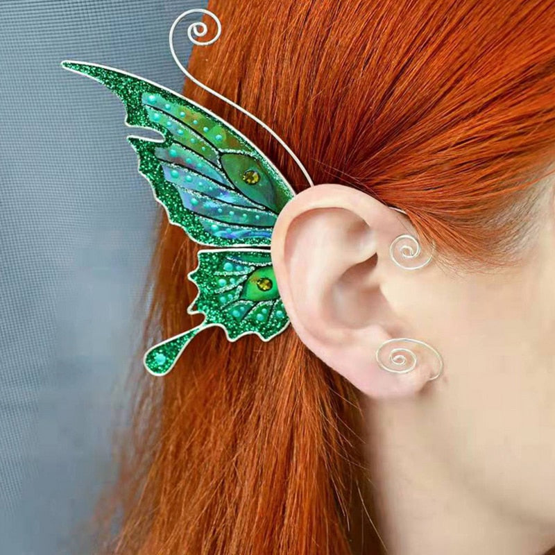 Aurora Iridescent Butterfly Dragon Wing Ear Cuffs