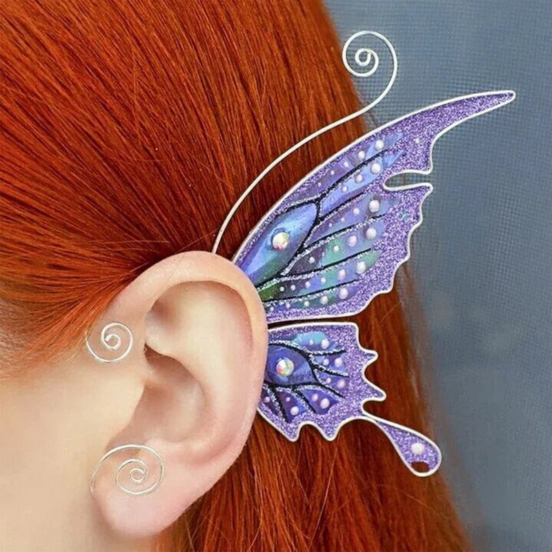 Aurora Iridescent Butterfly Dragon Wing Ear Cuffs