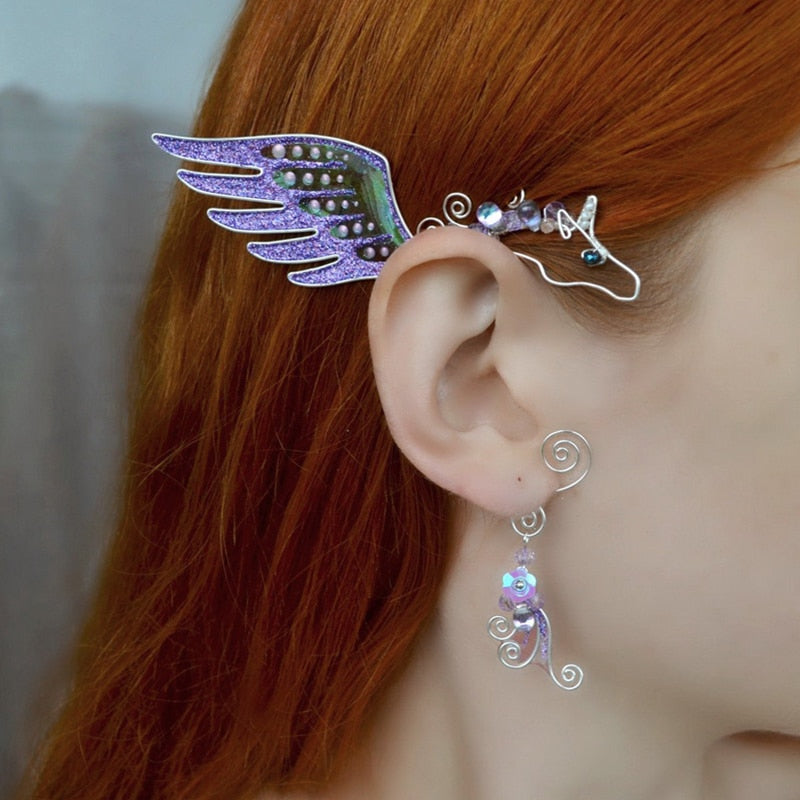 Aurora Iridescent Butterfly Dragon Wing Ear Cuffs