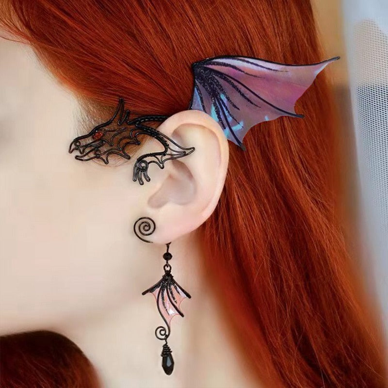 Aurora Iridescent Butterfly Dragon Wing Ear Cuffs