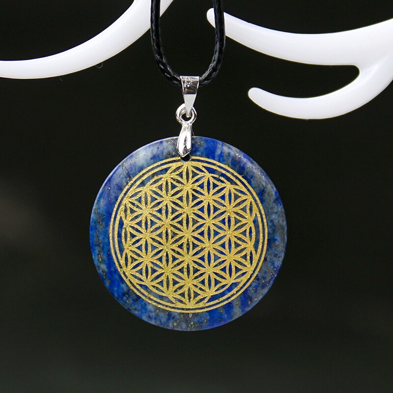 Natural Crystal Flower of Life Engraved Pendant