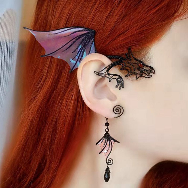 Aurora Iridescent Butterfly Dragon Wing Ear Cuffs