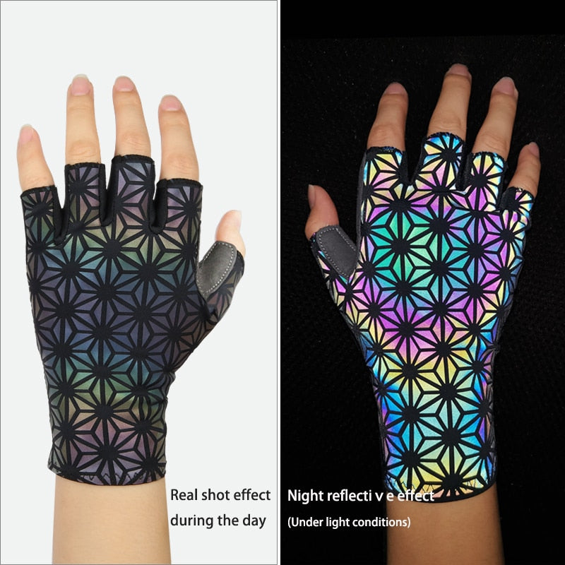 Ninja Avatar Warrior Sacred Geometry Reflective Holographic Rave Gloves