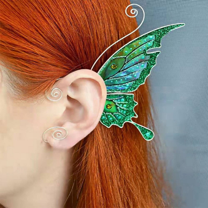 Aurora Iridescent Butterfly Dragon Wing Ear Cuffs