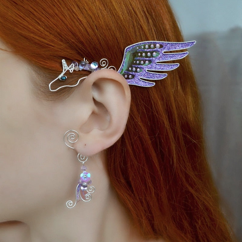 Aurora Iridescent Butterfly Dragon Wing Ear Cuffs