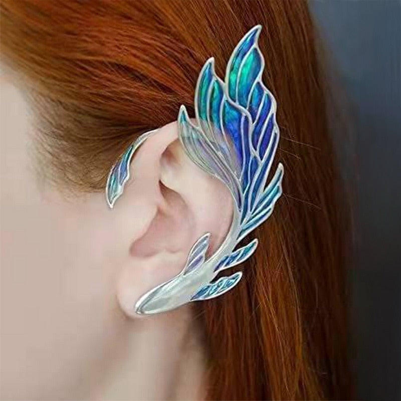 Aurora Iridescent Butterfly Dragon Wing Ear Cuffs