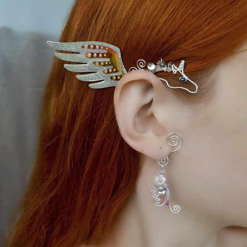 Aurora Iridescent Butterfly Dragon Wing Ear Cuffs