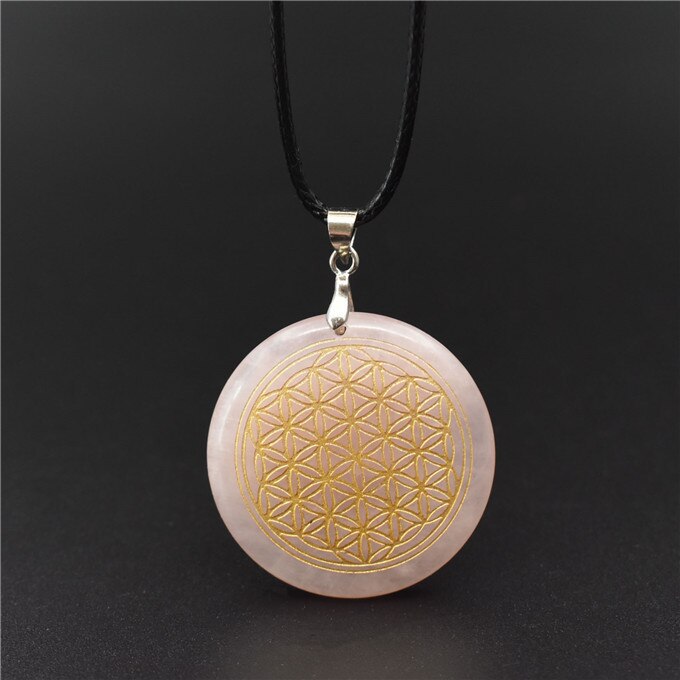 Natural Crystal Flower of Life Engraved Pendant