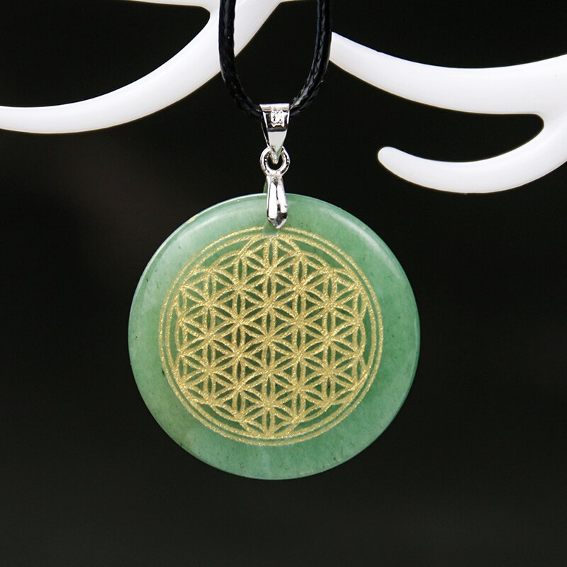 Natural Crystal Flower of Life Engraved Pendant