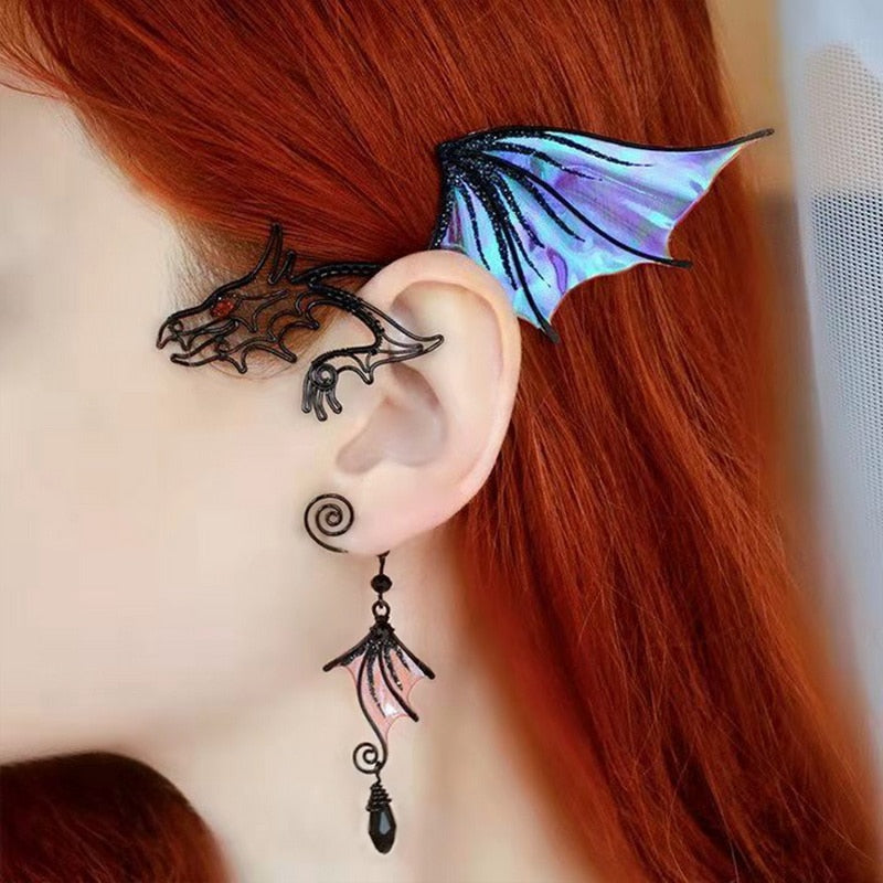 Aurora Iridescent Butterfly Dragon Wing Ear Cuffs