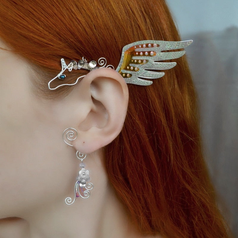 Aurora Iridescent Butterfly Dragon Wing Ear Cuffs