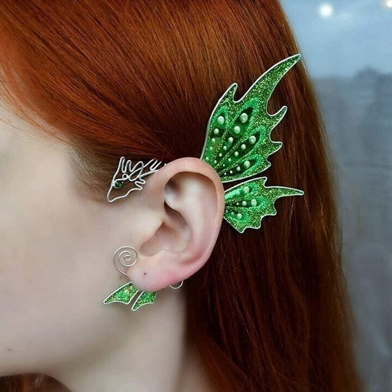 Aurora Iridescent Butterfly Dragon Wing Ear Cuffs