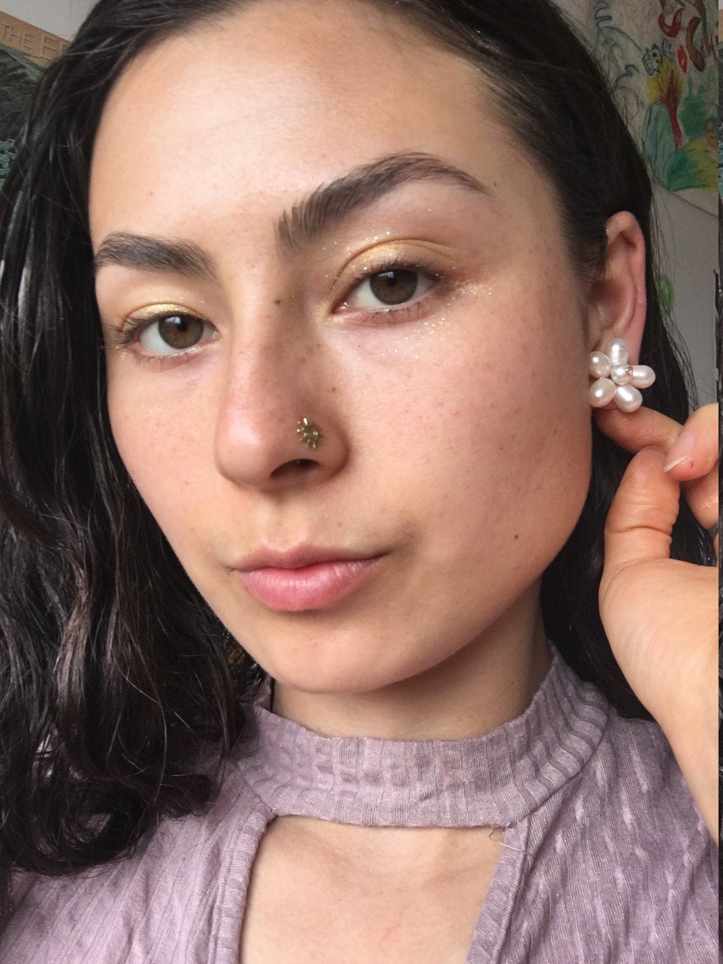 Genuine Pearl Flower Stud Elegant Earrings