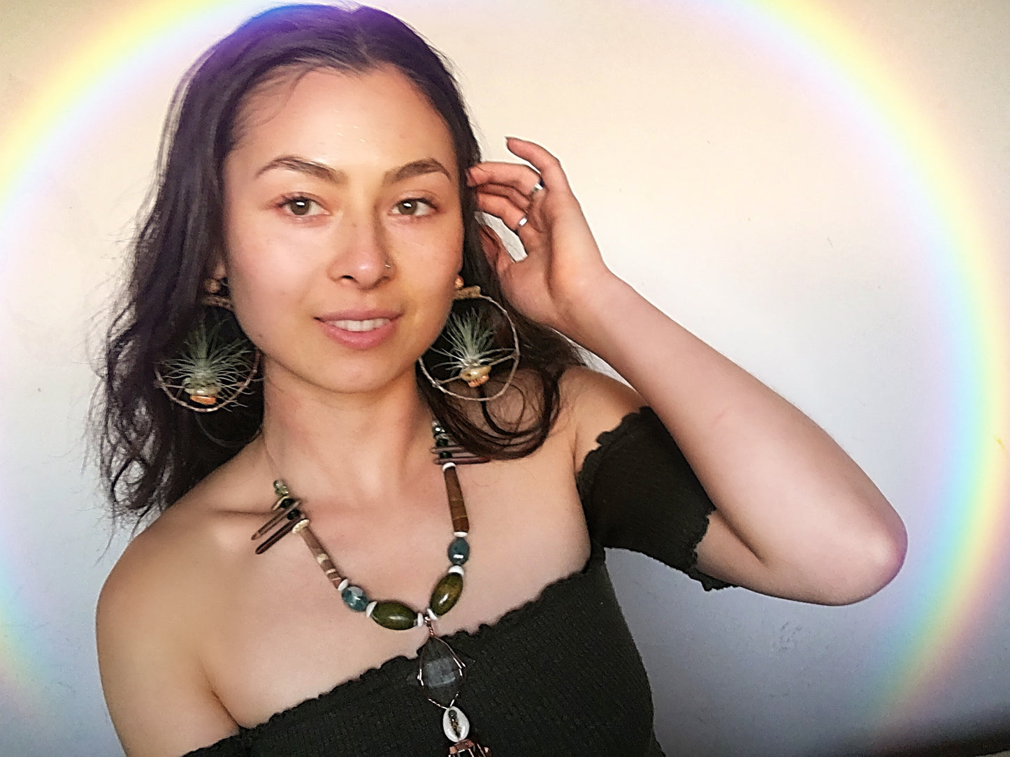 Air Plant Wood Branch Hoop Earrings ~ Metal-Free