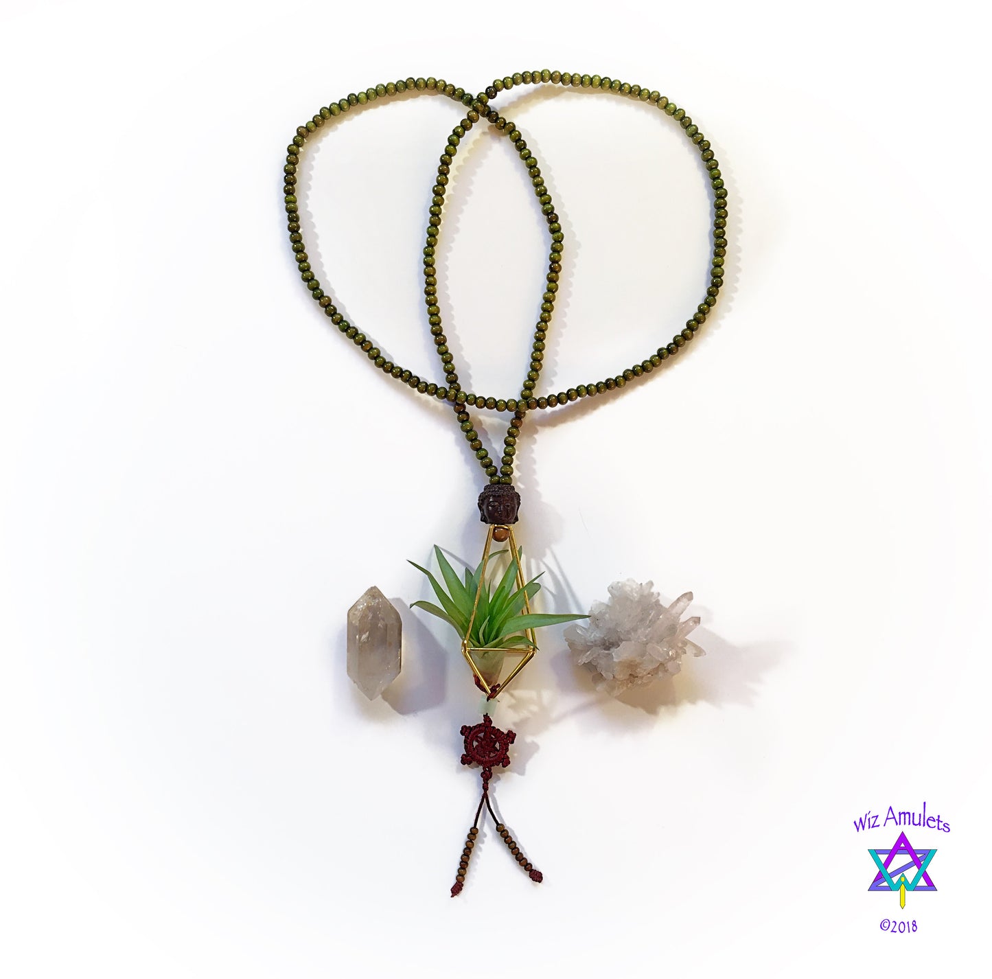Air Plant Terrarium Sandalwood Bead Necklace ~ Buddha Monk Prayer Beads