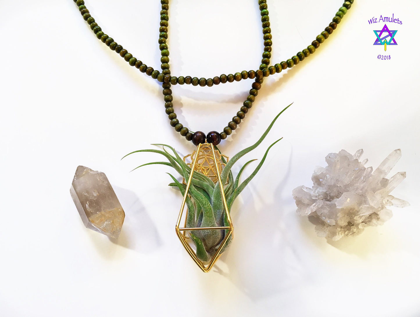 Air Plant Terrarium Sandalwood Bead Necklace ~ Buddha Monk Prayer Beads