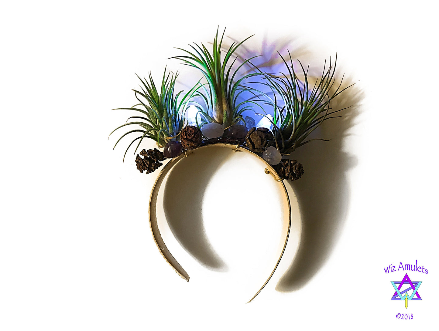 Illuminated Living Air Plant Crown (Glow Grow) Headdress Festival
