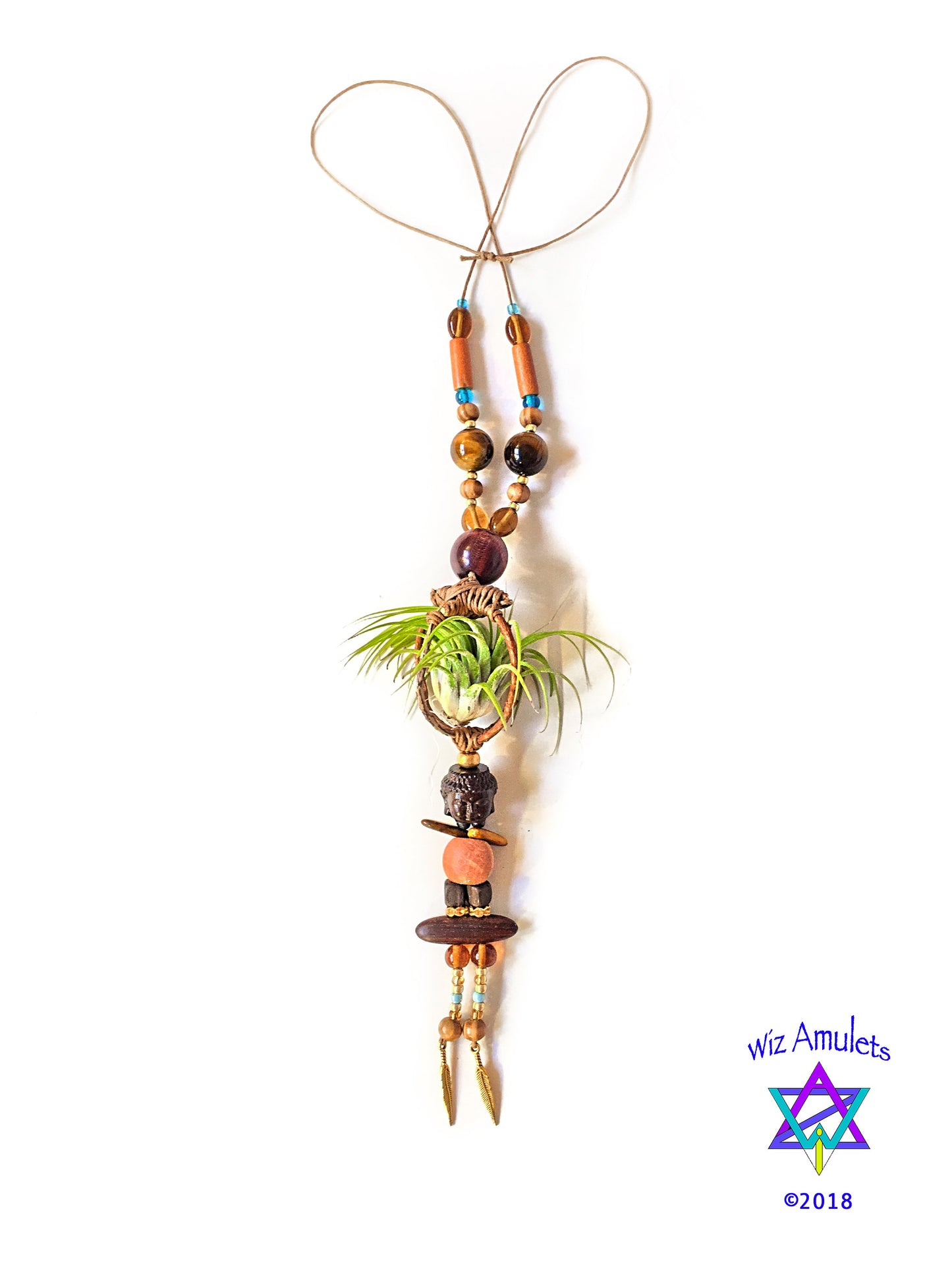 Sprouting Buddha Air Plant Necklace ~ Wood Branch Orb