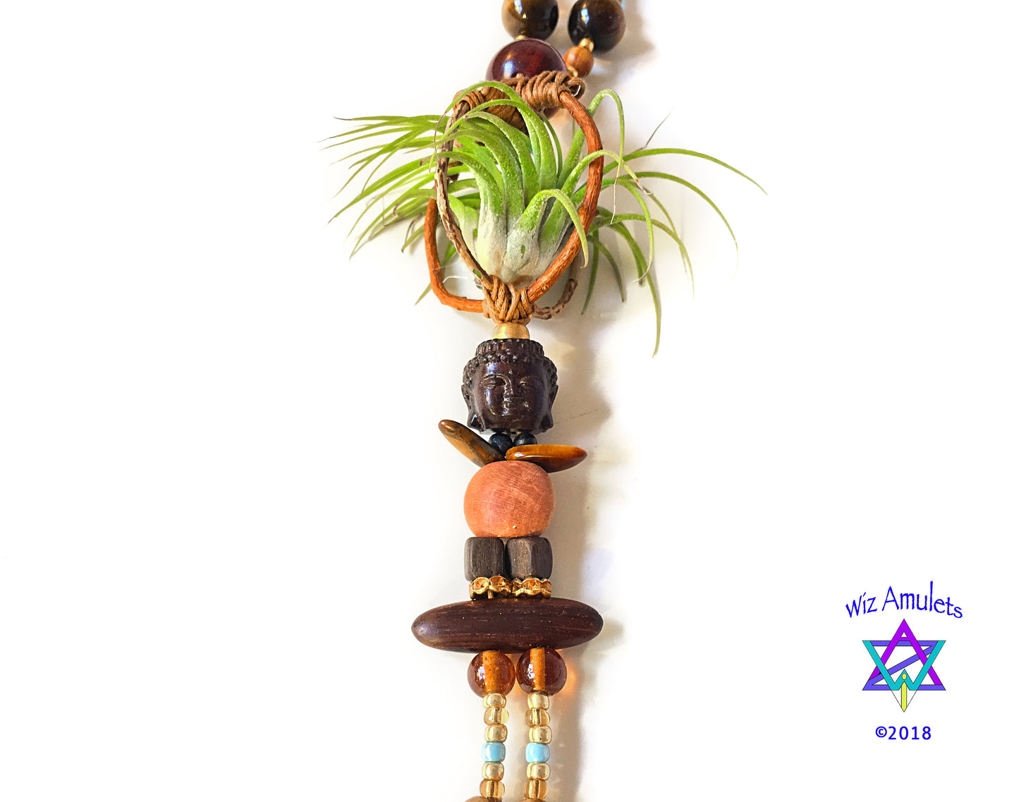 Sprouting Buddha Air Plant Necklace ~ Wood Branch Orb