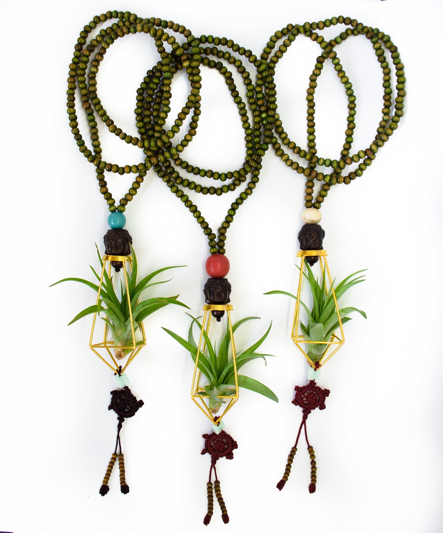 Air Plant Terrarium Sandalwood Bead Necklace ~ Buddha Monk Prayer Beads