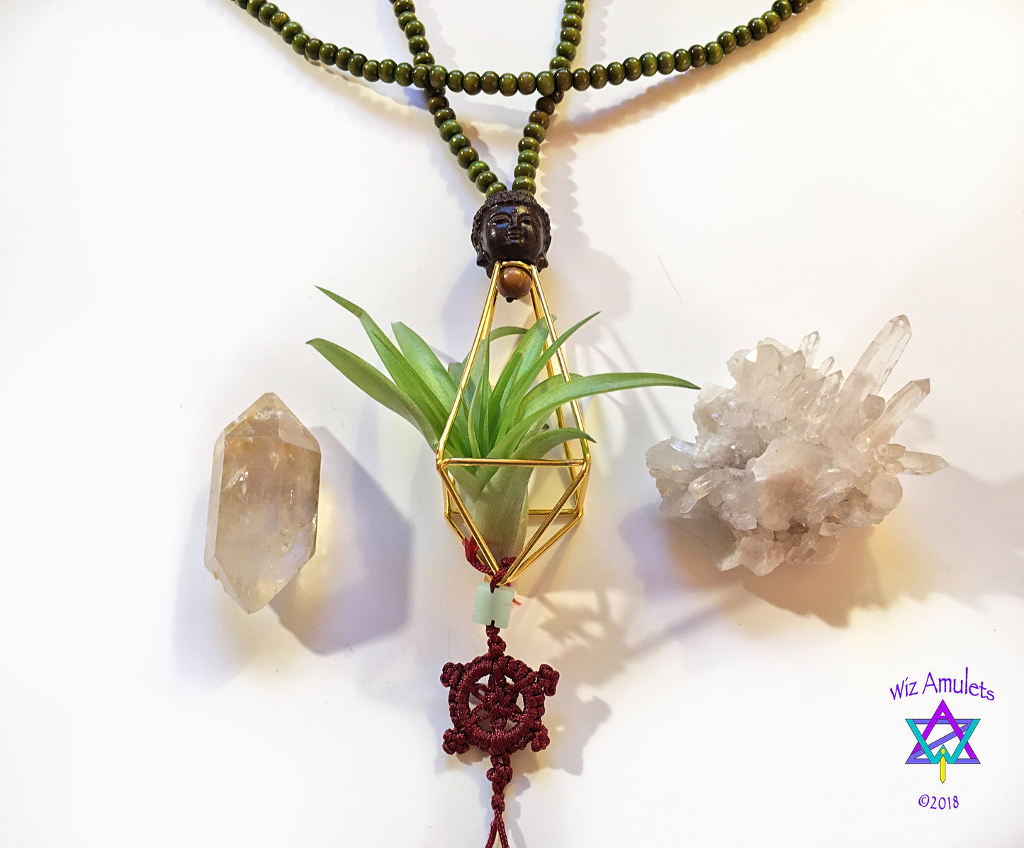 Air Plant Terrarium Sandalwood Bead Necklace ~ Buddha Monk Prayer Beads