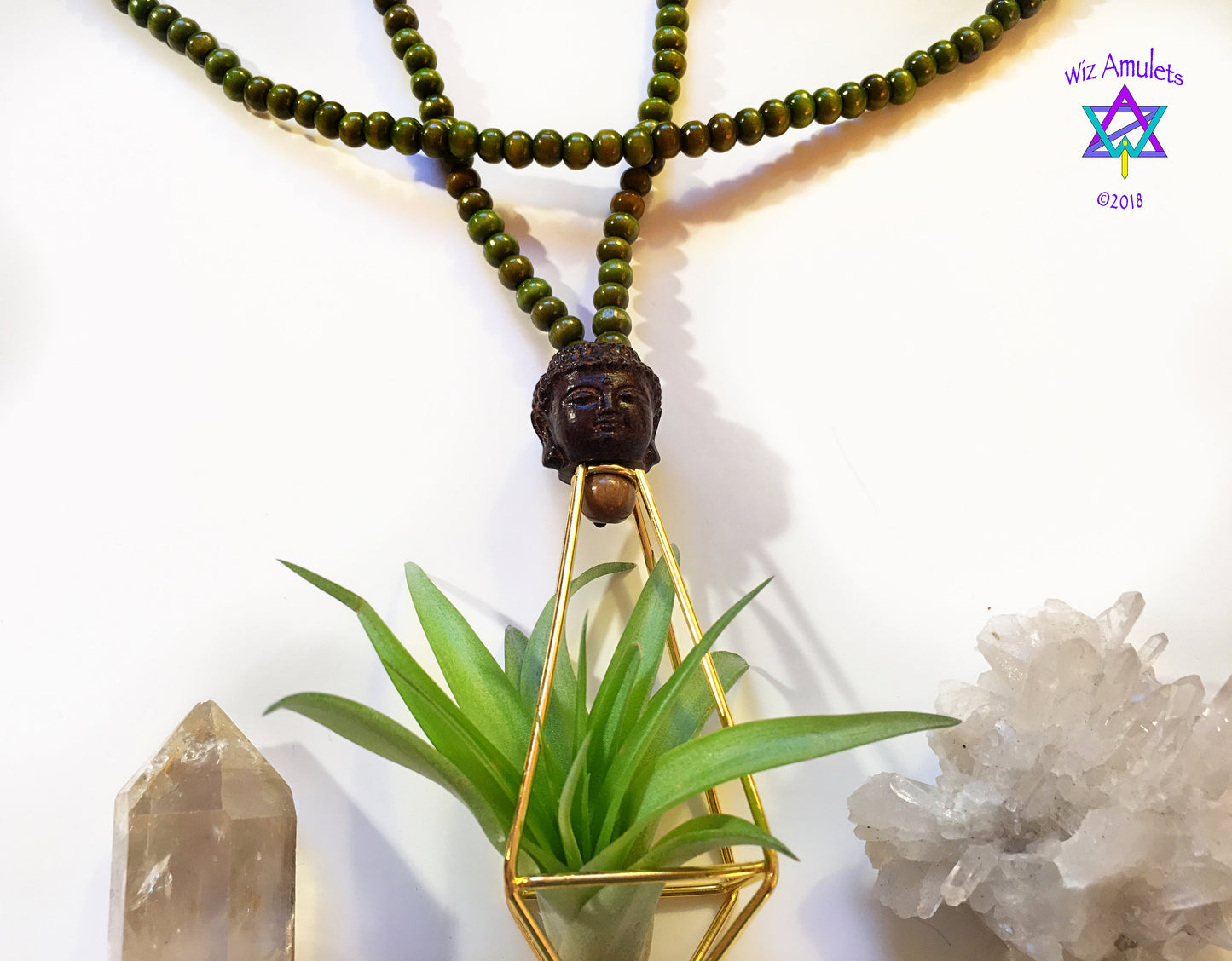 Air Plant Terrarium Sandalwood Bead Necklace ~ Buddha Monk Prayer Beads