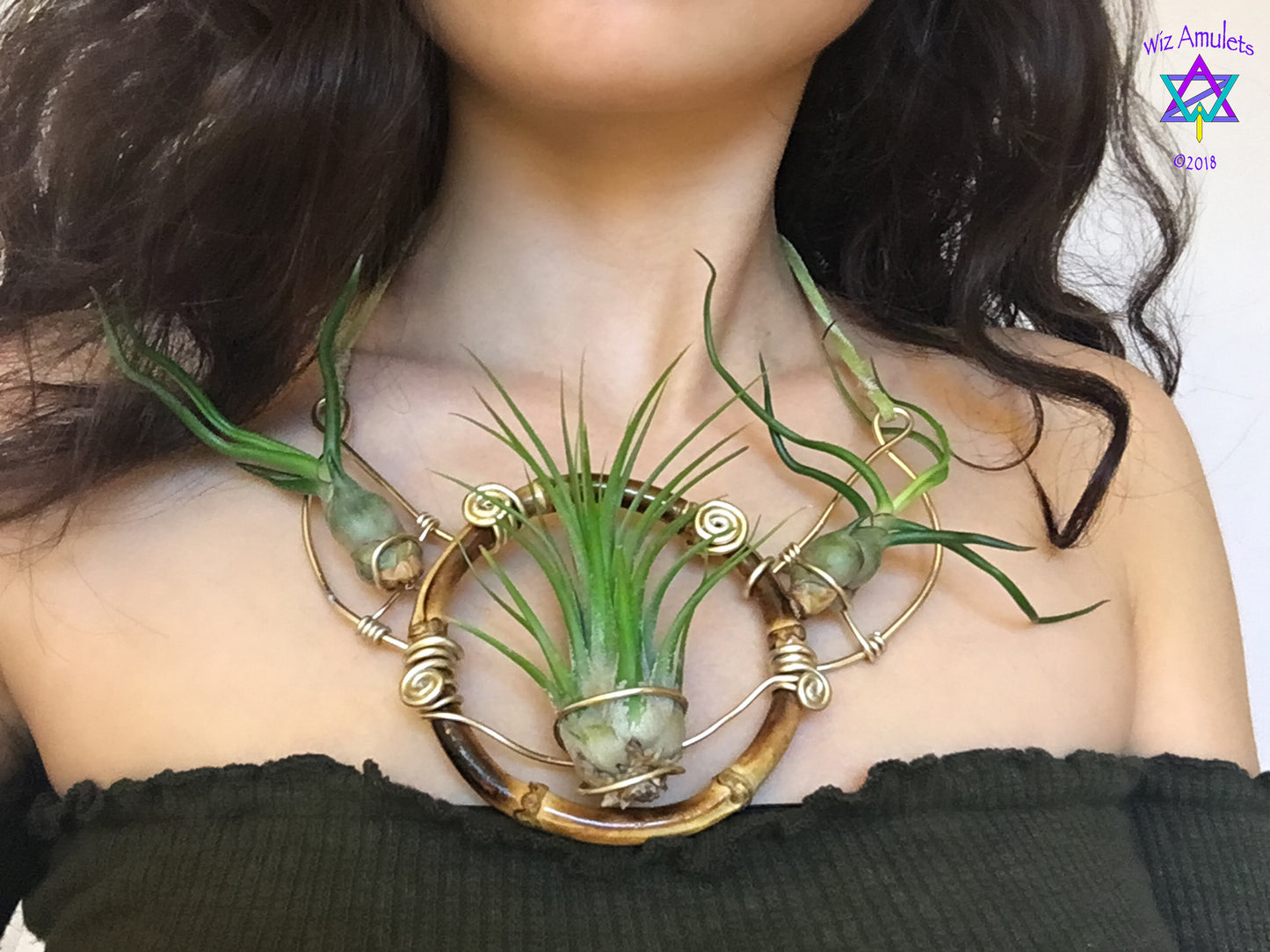 Air Plant Goddess Statement Collar Necklace ~ Warrior Bamboo Necklace