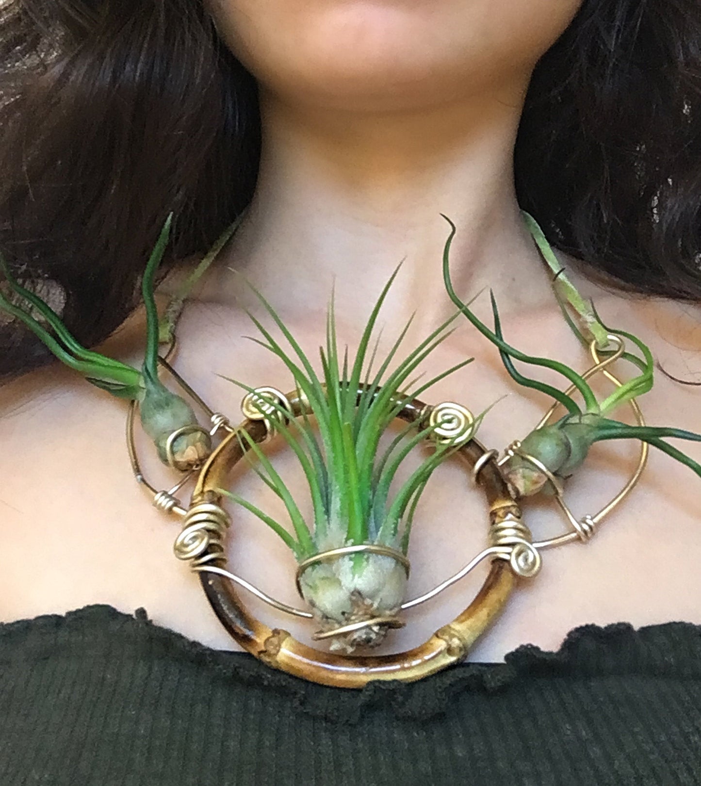 Air Plant Goddess Statement Collar Necklace ~ Warrior Bamboo Necklace