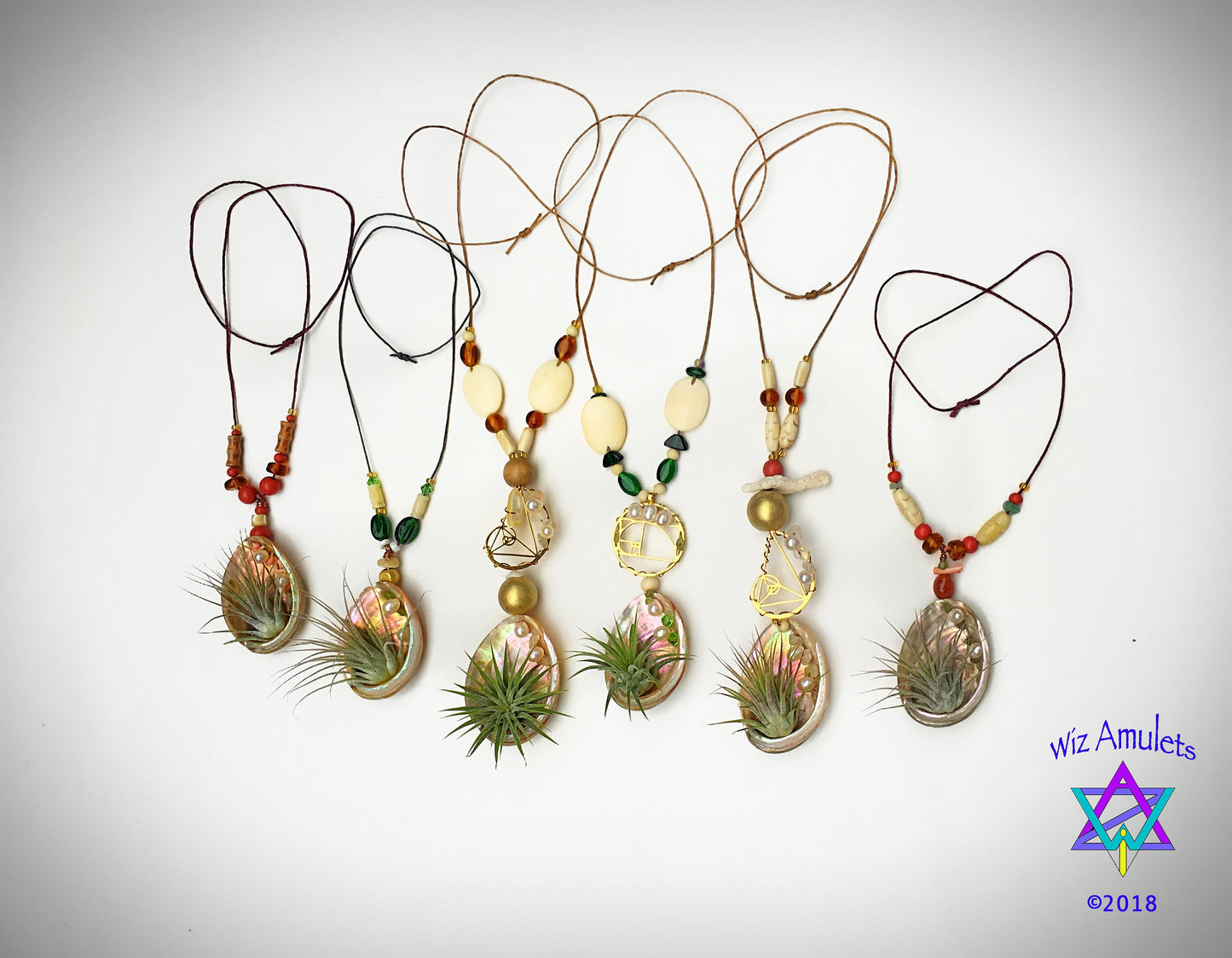 Air Plant Orb Pearl Beaded Abalone Geometric Necklace