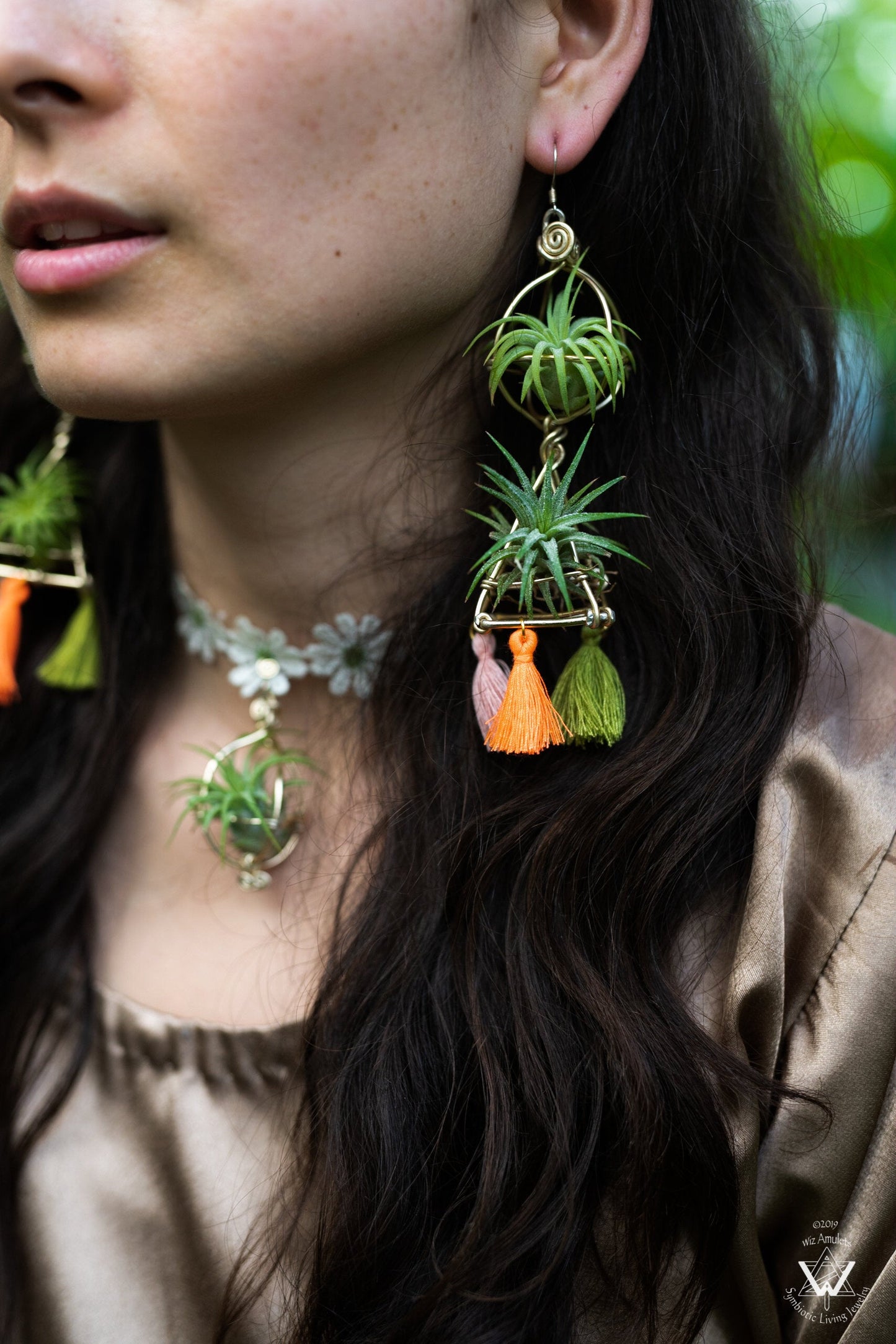 Fiesta Air Plant Orb Pyramid Earrings ~Festival Living Pinata Tassel Temple~
